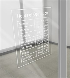Hours of Operation Decal