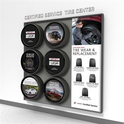 Buick GMC Modular Tire Wall Display (3 panels) w/6 Tire Brackets,Tension Graphic & Frame