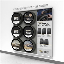 Chevrolet Modular Tire Wall Display (3 panels) w/6 Tire Brackets,Tension Graphic & Frame